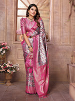 Thumbnail for Vedant Vastram Soft Litchi Silk Kanjeevaram Silk Saree - Pink - Distacart