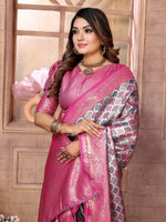 Thumbnail for Vedant Vastram Soft Litchi Silk Kanjeevaram Silk Saree - Pink - Distacart