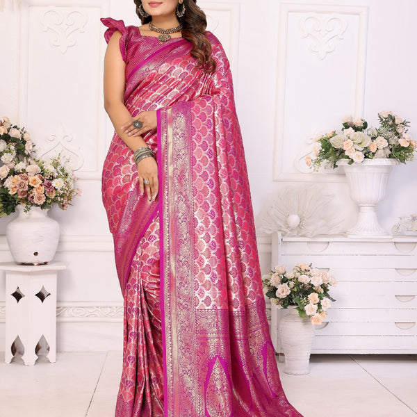 Vedant Vastram Soft Litchi Silk Kanjeevaram Silk Saree - Rani - Distacart