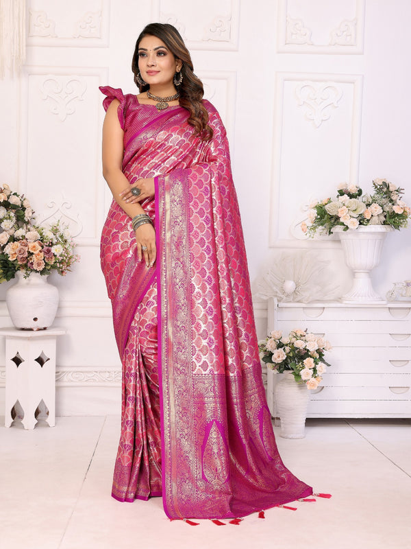 Vedant Vastram Soft Litchi Silk Kanjeevaram Silk Saree - Rani - Distacart