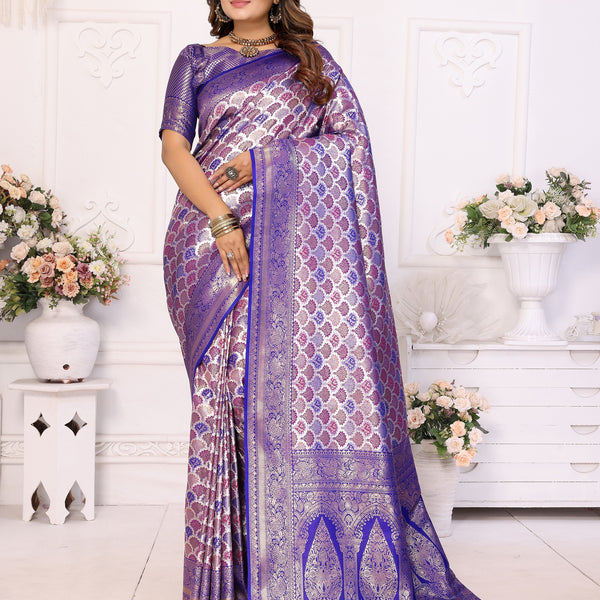 Vedant Vastram Soft Litchi Silk Kanjeevaram Silk Saree - Royal Blue - Distacart
