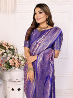 Thumbnail for Vedant Vastram Soft Litchi Silk Kanjeevaram Silk Saree - Royal Blue - Distacart