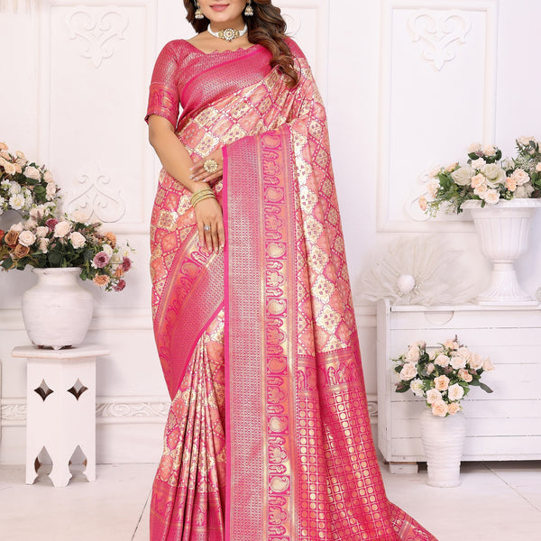 Vedant Vastram Soft Litchi Silk Kanjeevaram Silk Saree - Beige - Distacart