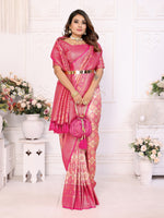 Thumbnail for Vedant Vastram Soft Litchi Silk Kanjeevaram Silk Saree - Beige - Distacart