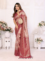 Thumbnail for Vedant Vastram Soft Litchi Silk Kanjeevaram Silk Saree - Maroon - Distacart