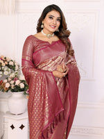 Thumbnail for Vedant Vastram Soft Litchi Silk Kanjeevaram Silk Saree - Maroon - Distacart
