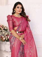 Thumbnail for Vedant Vastram Soft Litchi Silk Kanjeevaram Silk Saree - Pink - Distacart