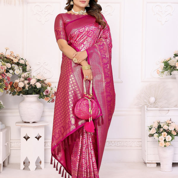 Vedant Vastram Soft Litchi Silk Kanjeevaram Silk Saree - Rani - Distacart