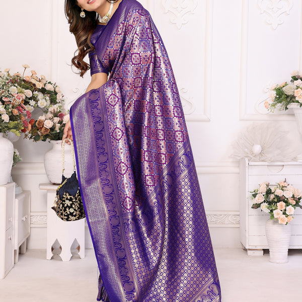 Vedant Vastram Soft Litchi Silk Kanjeevaram Silk Saree - Violet - Distacart