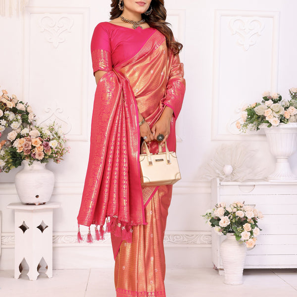 Vedant Vastram Tissue Silk Kanjeevaram Silk Saree - Pink - Distacart