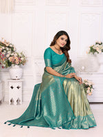 Thumbnail for Vedant Vastram Tissue Silk Kanjeevaram Silk Saree - Rama - Distacart