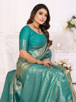 Thumbnail for Vedant Vastram Tissue Silk Kanjeevaram Silk Saree - Rama - Distacart
