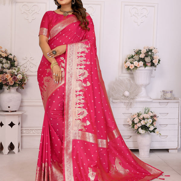 Vedant Vastram Soft Litchi Silk Banarasi Silk Saree - Rani - Distacart