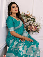 Thumbnail for Vedant Vastram Soft Litchi Silk Banarasi Silk Saree - Turquoise - Distacart