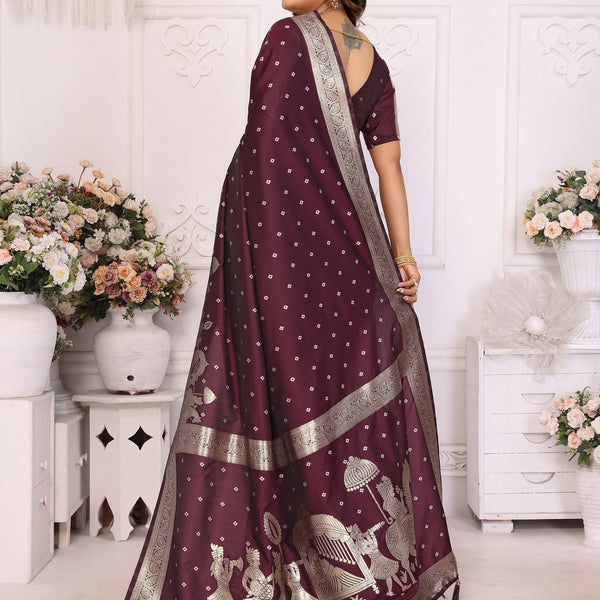 Vedant Vastram Soft Litchi Silk Banarasi Silk Saree - Wine - Distacart
