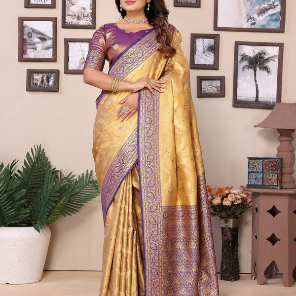 Vedant Vastram Tissue Silk Kanjeevaram Silk Saree - Gold - Distacart