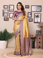 Thumbnail for Vedant Vastram Tissue Silk Kanjeevaram Silk Saree - Gold - Distacart
