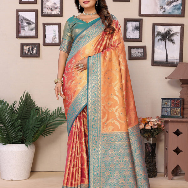 Vedant Vastram Tissue Silk Kanjeevaram Silk Saree - Orange - Distacart