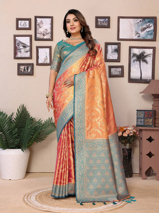 Vedant Vastram Tissue Silk Kanjeevaram Silk Saree - Orange - Distacart