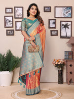 Thumbnail for Vedant Vastram Tissue Silk Kanjeevaram Silk Saree - Orange - Distacart
