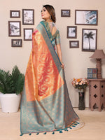 Thumbnail for Vedant Vastram Tissue Silk Kanjeevaram Silk Saree - Orange - Distacart