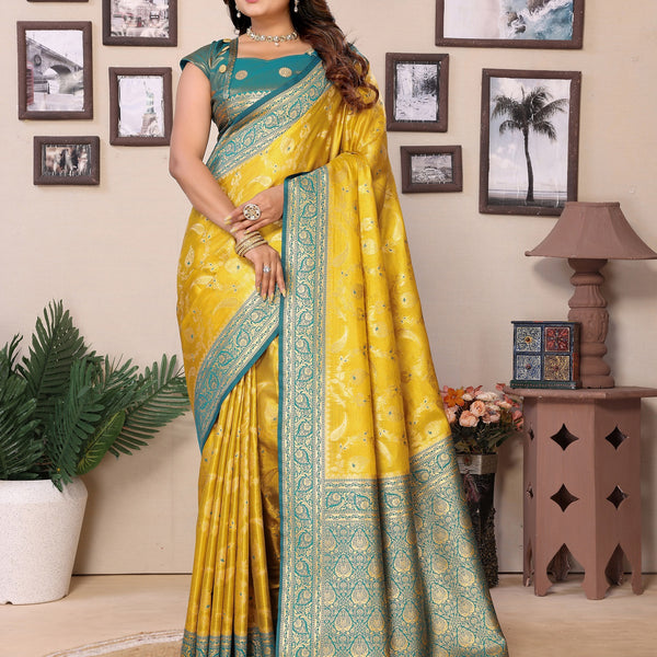 Vedant Vastram Tissue Silk Kanjeevaram Silk Saree - Yellow - Distacart