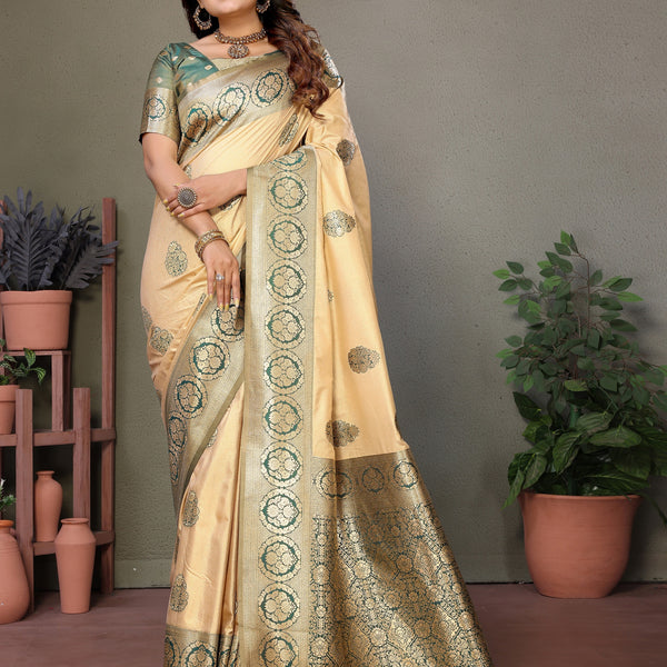 Vedant Vastram Viscose Silk Kanjeevaram Silk Saree - Green - Distacart