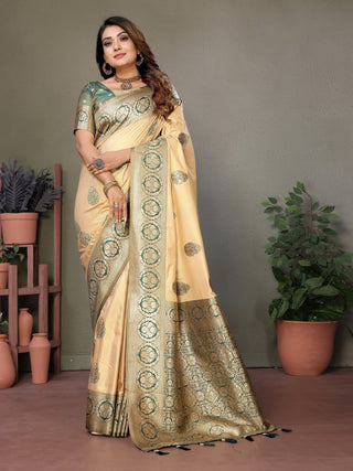Vedant Vastram Viscose Silk Kanjeevaram Silk Saree - Green - Distacart
