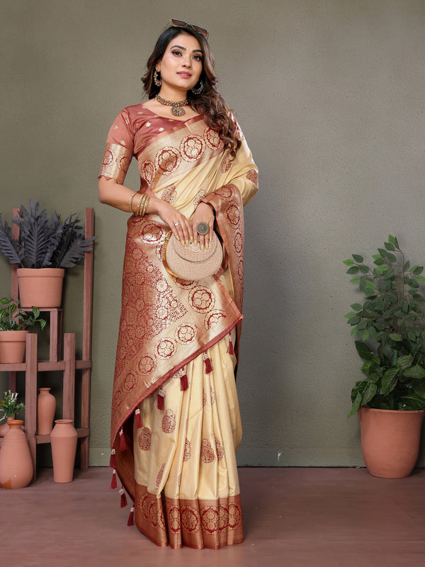 Vedant Vastram Viscose Silk Kanjeevaram Silk Saree - Maroon - Distacart