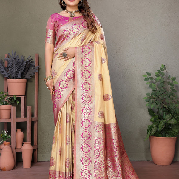 Vedant Vastram Viscose Silk Kanjeevaram Silk Saree - Pink - Distacart