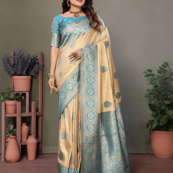 Vedant Vastram Viscose Silk Kanjeevaram Silk Saree - Rama - Distacart