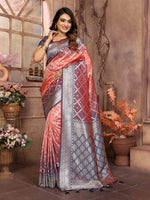 Thumbnail for Vedant Vastram Soft Litchi Silk Kanjeevaram Silk Saree - Peach - Distacart
