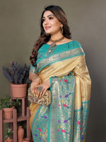 Thumbnail for Vedant Vastram Tissue Silk Paithani Silk Saree - Light Yellow - Distacart