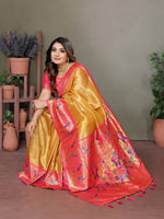 Thumbnail for Vedant Vastram Tissue Silk Paithani Silk Saree - Mustard - Distacart
