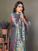 Thumbnail for Vedant Vastram Tissue Silk Paithani Silk Saree - Peach - Distacart