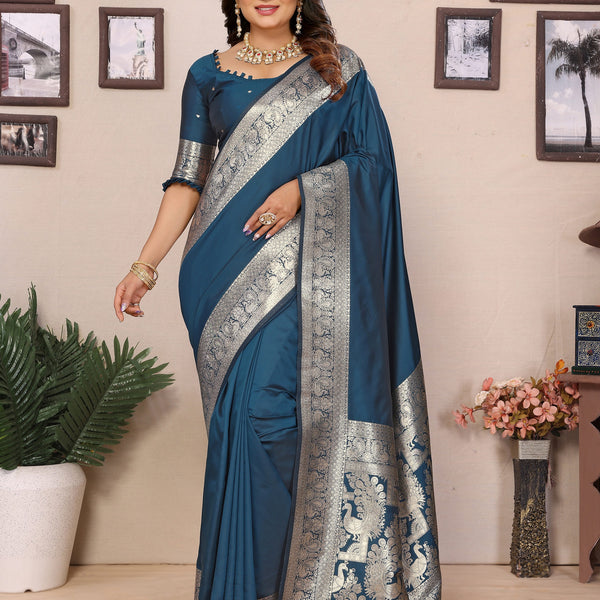 Vedant Vastram Soft Litchi Silk Banarasi Silk Saree - Morpich - Distacart