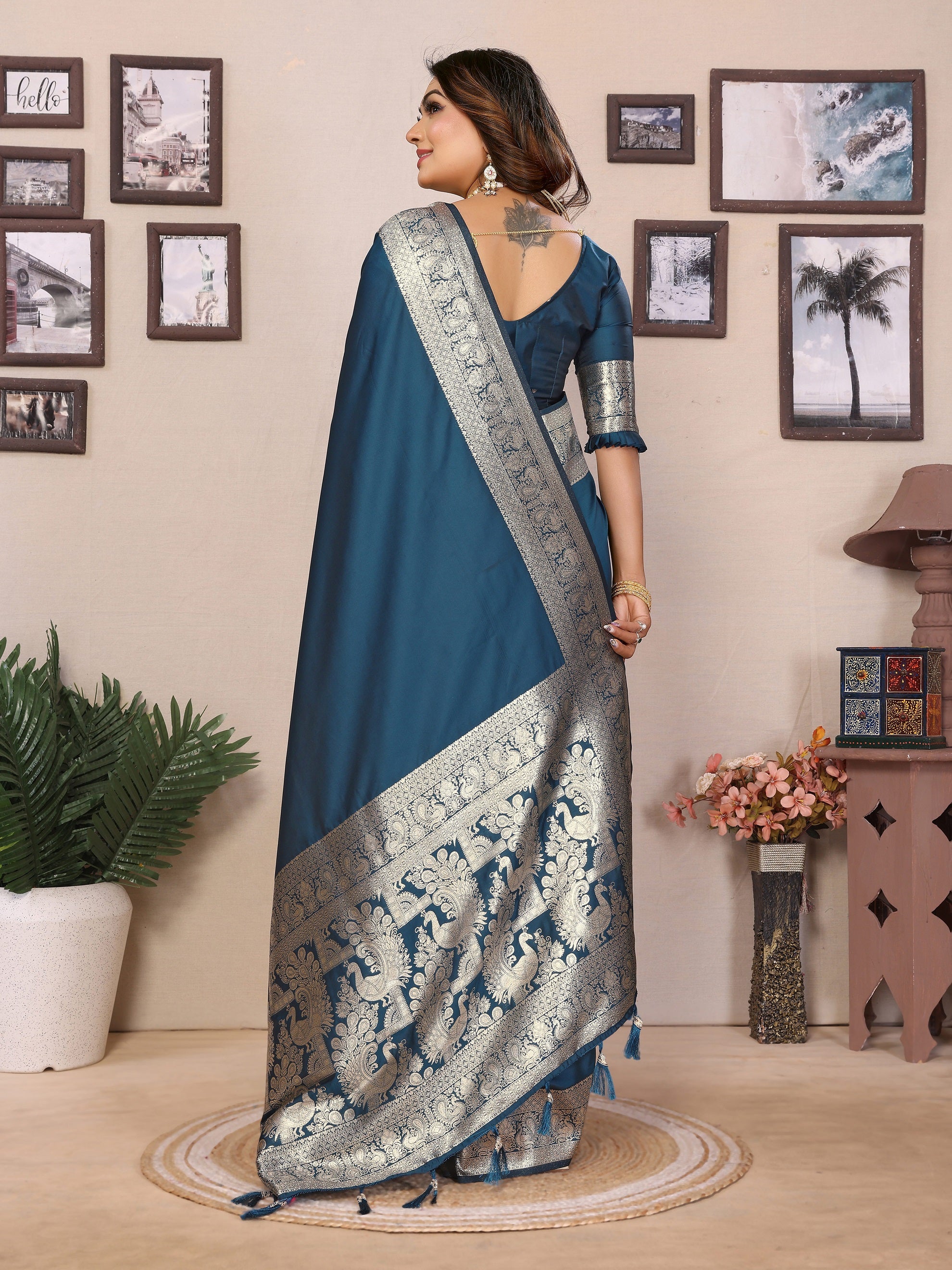 Vedant Vastram Soft Litchi Silk Banarasi Silk Saree - Morpich - Distacart