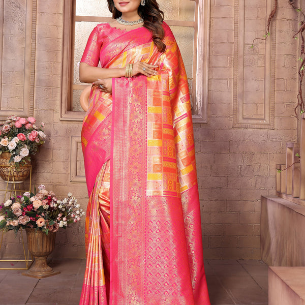 Vedant Vastram Soft Litchi Silk Kanjeevaram Silk Saree - Mustard - Distacart