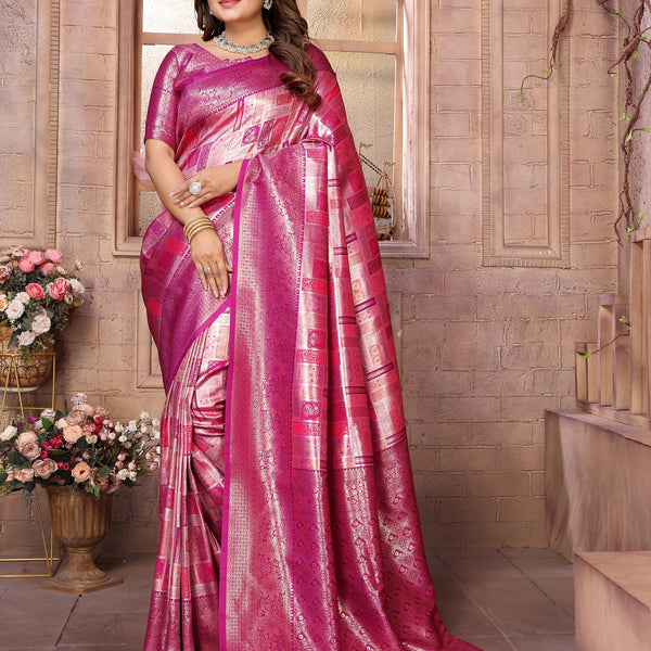 Vedant Vastram Soft Litchi Silk Kanjeevaram Silk Saree - Purple - Distacart