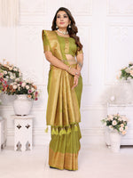 Thumbnail for Vedant Vastram Soft Litchi Silk Banarasi Silk Saree - Mahendi - Distacart