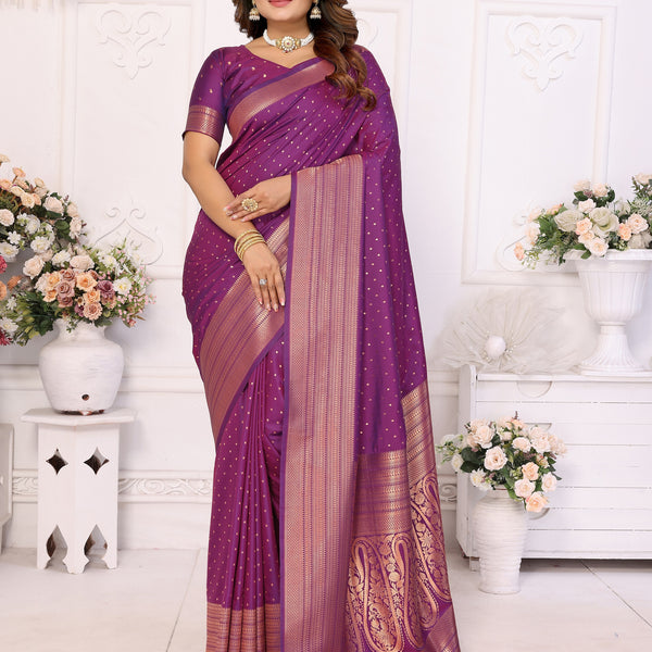 Vedant Vastram Soft Litchi Silk Banarasi Silk Saree - Purple - Distacart