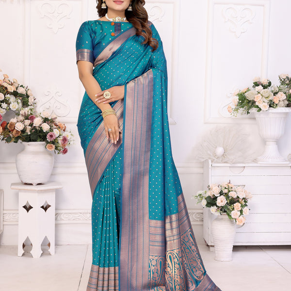 Vedant Vastram Soft Litchi Silk Banarasi Silk Saree - Rama - Distacart