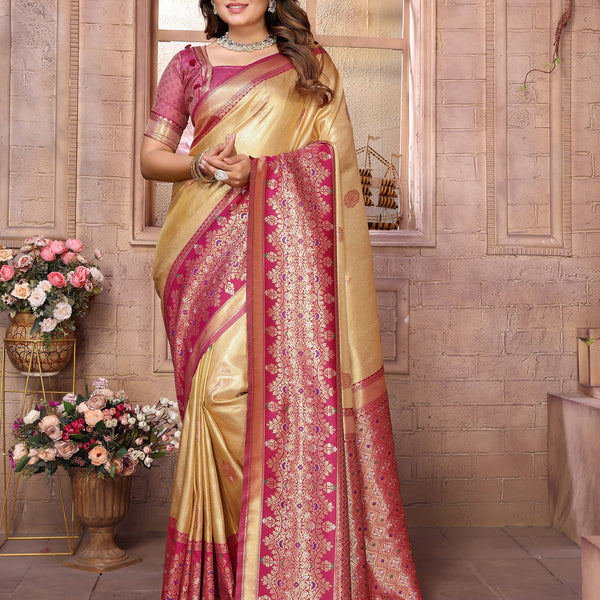 Vedant Vastram Tissue Silk Kanjeevaram Silk Saree - Beige - Distacart