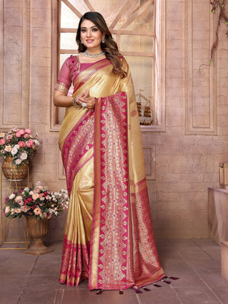 Vedant Vastram Tissue Silk Kanjeevaram Silk Saree - Beige - Distacart