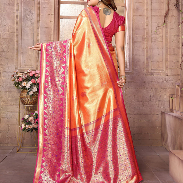 Vedant Vastram Tissue Silk Kanjeevaram Silk Saree - Orange - Distacart