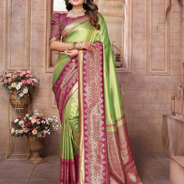 Vedant Vastram Tissue Silk Kanjeevaram Silk Saree - Parrot - Distacart