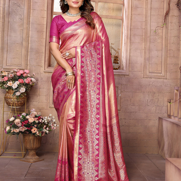 Vedant Vastram Tissue Silk Kanjeevaram Silk Saree - Pink - Distacart