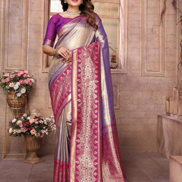 Vedant Vastram Tissue Silk Kanjeevaram Silk Saree - Sky Blue - Distacart
