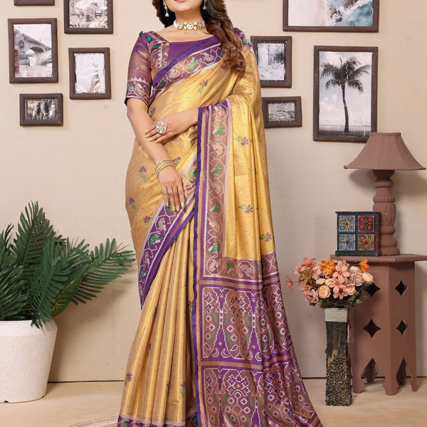 Vedant Vastram Tissue Silk Patola Design Kanjeevaram Silk Saree - Beige - Distacart