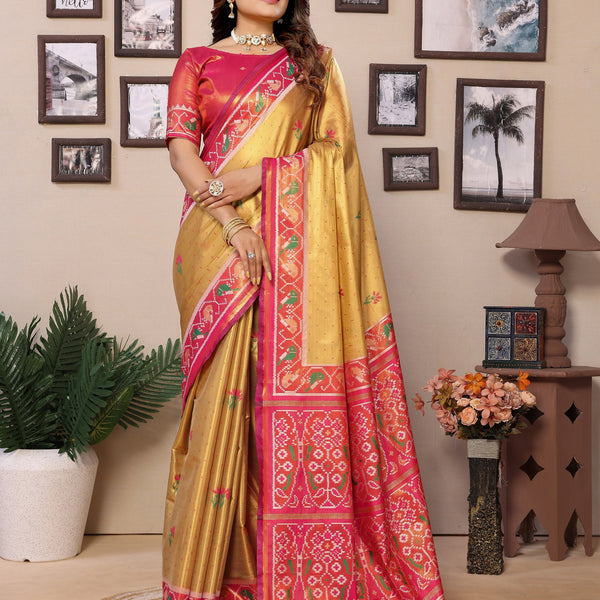 Vedant Vastram Tissue Silk Patola Design Kanjeevaram Silk Saree - Mustard - Distacart